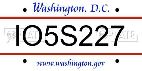 IO5S227 District Of Columbia License Plate