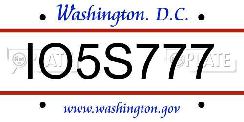 IO5S777 District Of Columbia License Plate