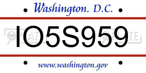 IO5S959 District Of Columbia License Plate