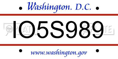 IO5S989 District Of Columbia License Plate