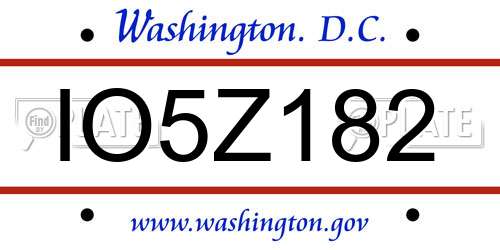 IO5Z182 District Of Columbia License Plate