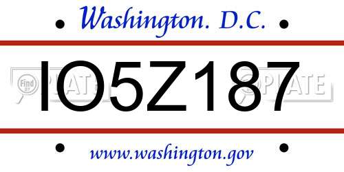 IO5Z187 District Of Columbia License Plate