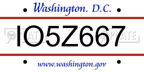 IO5Z667 District Of Columbia License Plate