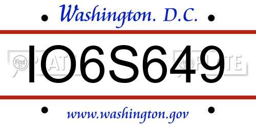 IO6S649 District Of Columbia License Plate