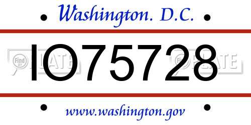 IO75728 District Of Columbia License Plate