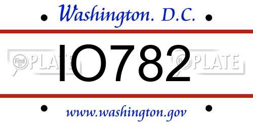 IO782 District Of Columbia License Plate