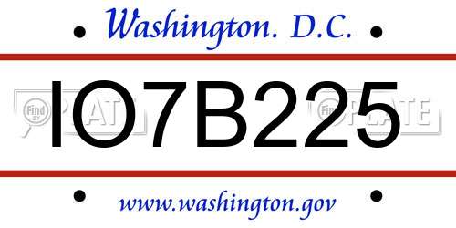 IO7B225 District Of Columbia License Plate