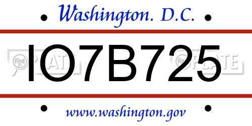 IO7B725 District Of Columbia License Plate