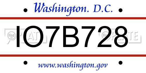 IO7B728 District Of Columbia License Plate