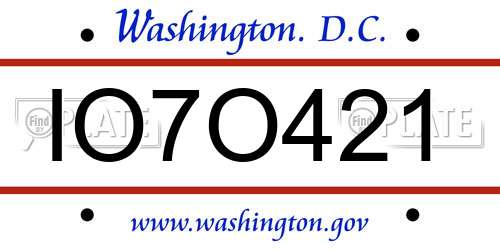 IO7O421 District Of Columbia License Plate