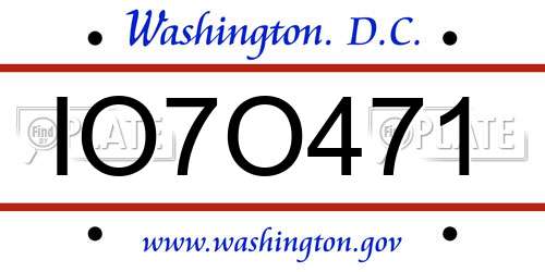 IO7O471 District Of Columbia License Plate