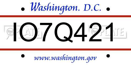 IO7Q421 District Of Columbia License Plate