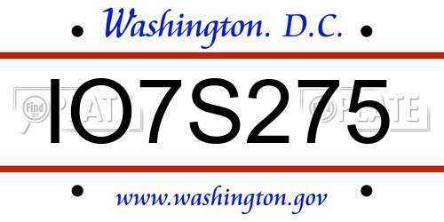 IO7S275 District Of Columbia License Plate