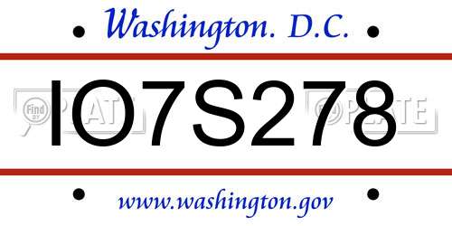 IO7S278 District Of Columbia License Plate