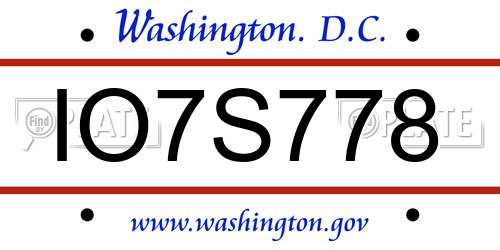 IO7S778 District Of Columbia License Plate