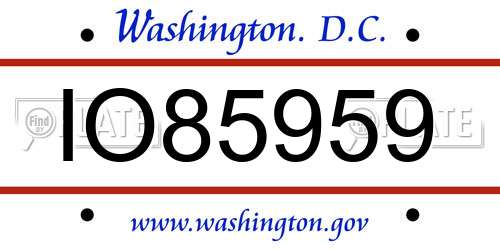 IO85959 District Of Columbia License Plate