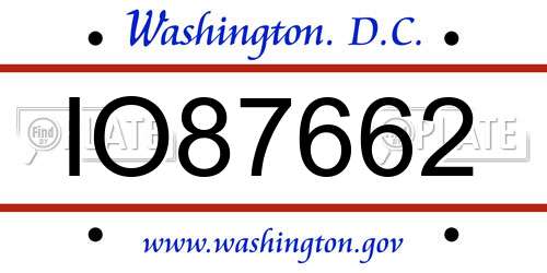 IO87662 District Of Columbia License Plate