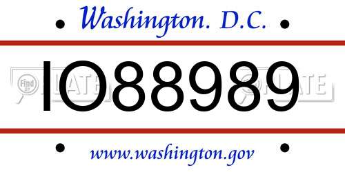 IO88989 District Of Columbia License Plate