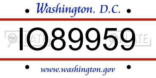IO89959 District Of Columbia License Plate