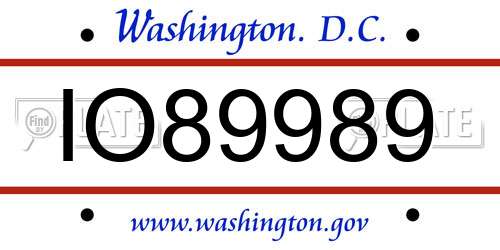 IO89989 District Of Columbia License Plate