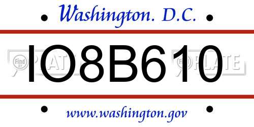 IO8B610 District Of Columbia License Plate