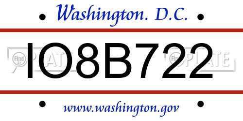 IO8B722 District Of Columbia License Plate