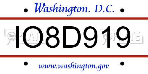 IO8D919 District Of Columbia License Plate