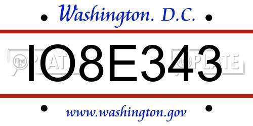 IO8E343 District Of Columbia License Plate