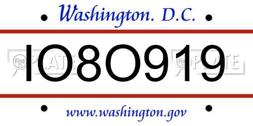 IO8O919 District Of Columbia License Plate