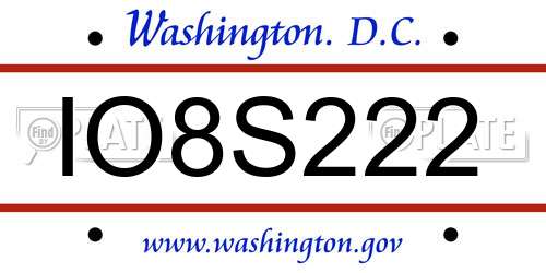 IO8S222 District Of Columbia License Plate