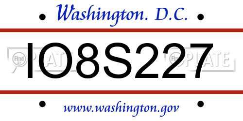 IO8S227 District Of Columbia License Plate