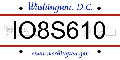 IO8S610 District Of Columbia License Plate