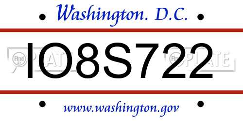 IO8S722 District Of Columbia License Plate