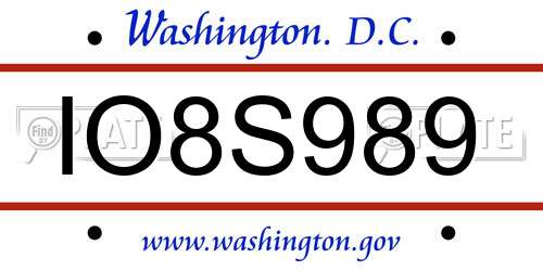 IO8S989 District Of Columbia License Plate
