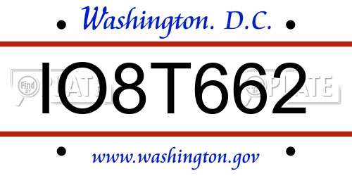 IO8T662 District Of Columbia License Plate