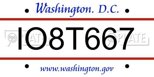IO8T667 District Of Columbia License Plate