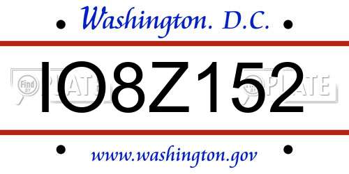 IO8Z152 District Of Columbia License Plate