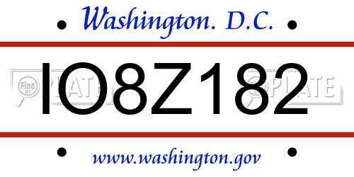 IO8Z182 District Of Columbia License Plate