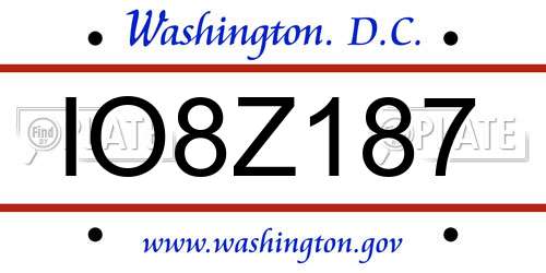 IO8Z187 District Of Columbia License Plate