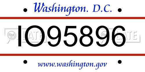 IO95896 District Of Columbia License Plate