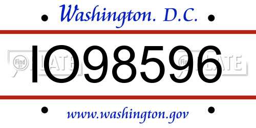 IO98596 District Of Columbia License Plate