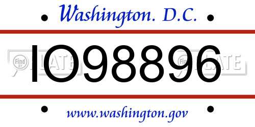 IO98896 District Of Columbia License Plate