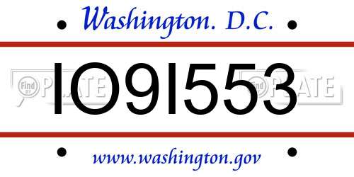 IO9I553 District Of Columbia License Plate