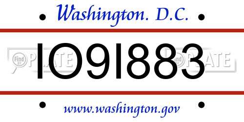 IO9I883 District Of Columbia License Plate