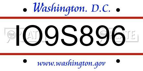 IO9S896 District Of Columbia License Plate