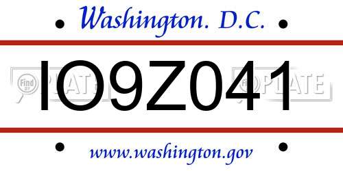 IO9Z041 District Of Columbia License Plate
