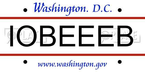 IOBEEEB District Of Columbia License Plate