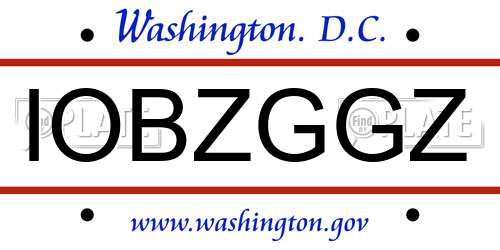 IOBZGGZ District Of Columbia License Plate