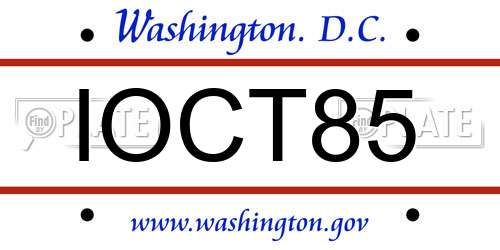 IOCT85 District Of Columbia License Plate