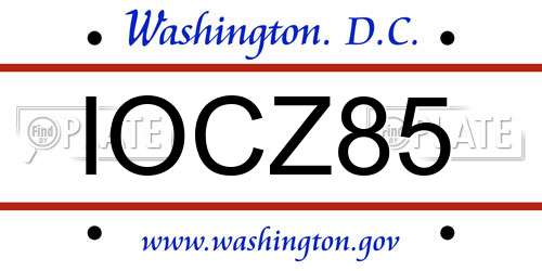 IOCZ85 District Of Columbia License Plate